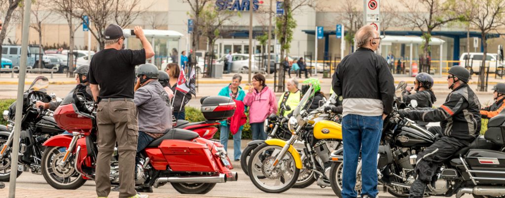2016 Manitoba Ride For Dad 6 An Endless Line of Motorcycles rolling Out of The Polo Park Parking Lot