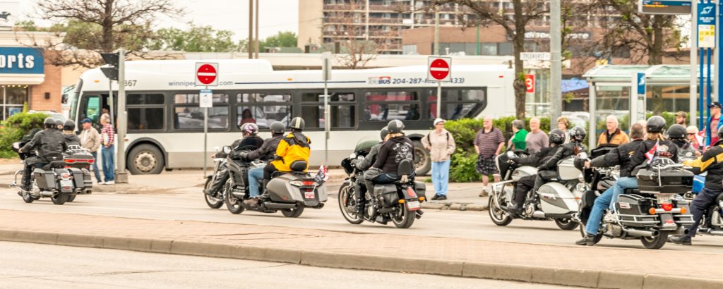 2016 Manitoba Ride For Dad 8 Motorcycles Streaming Out of Polo Park Lot.